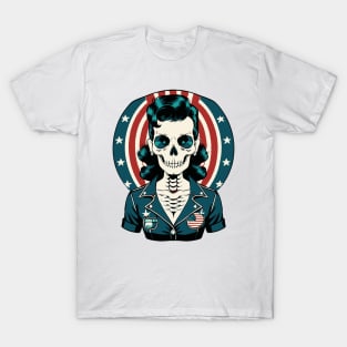 Fun Patriotic Rockabilly Skeleton T-Shirt